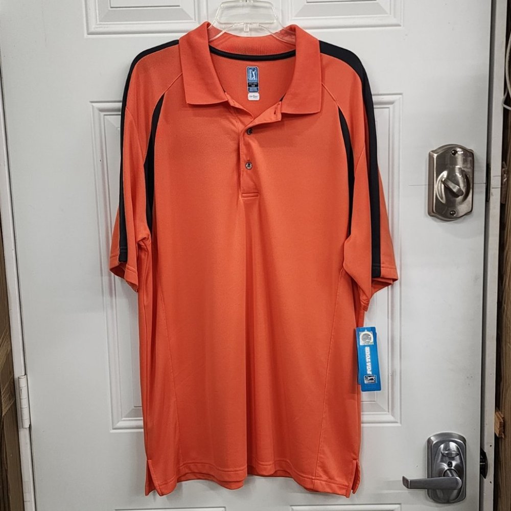 New PGA Tour Airflux Golf Shirt - Orange with Gray - XLarge Tall - Picture 2 of 9
